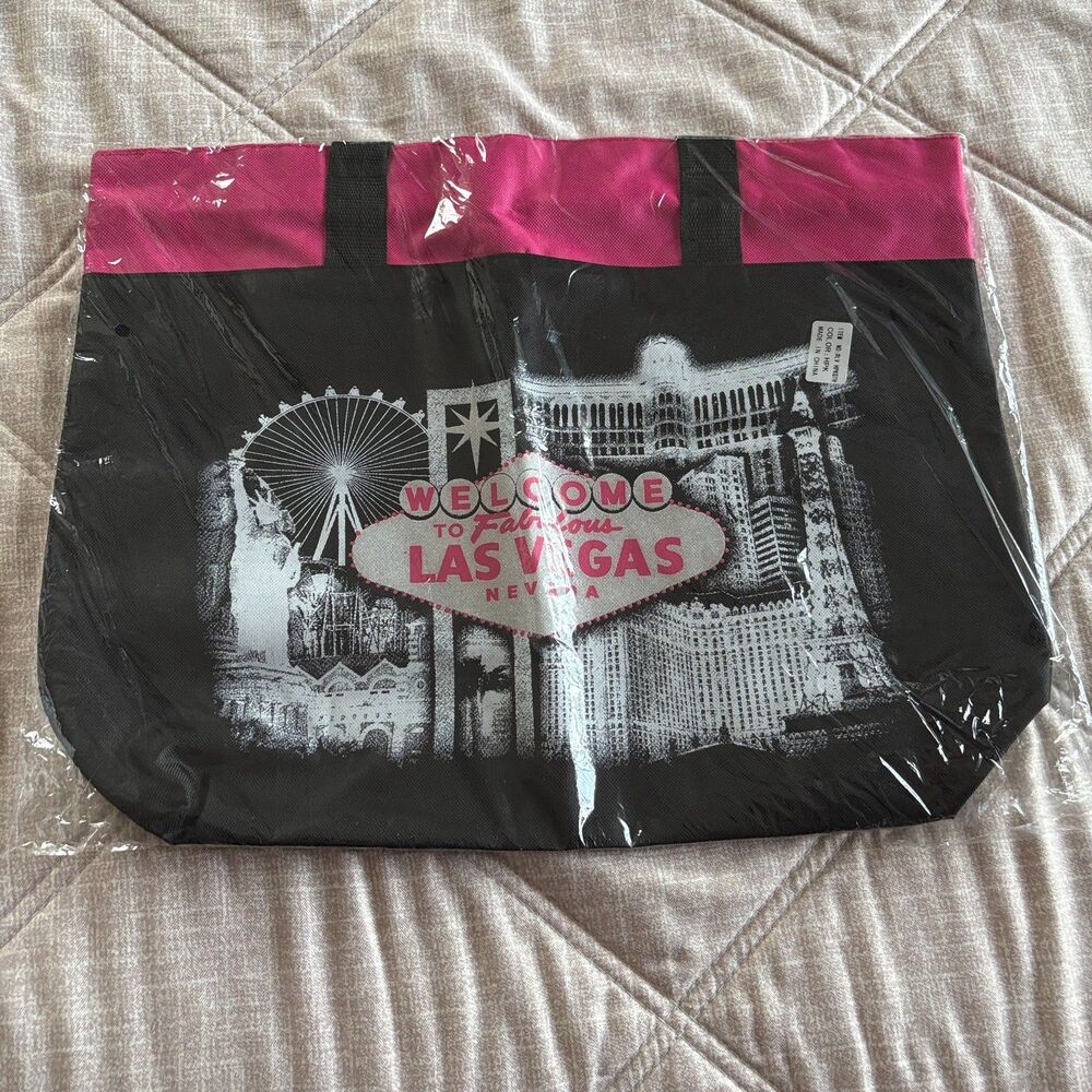 NIP Welcome to Fabulous Las Vegas Nevada Souvenir Tote Bag Black & Hot Pink
